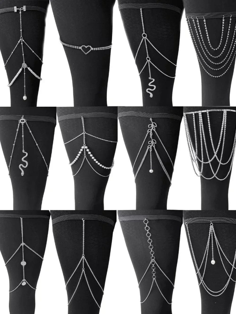 12Pcs Thigh Chains Snake Heart Pearl CZ Leg Chain Boho Layered Body Chain Summer